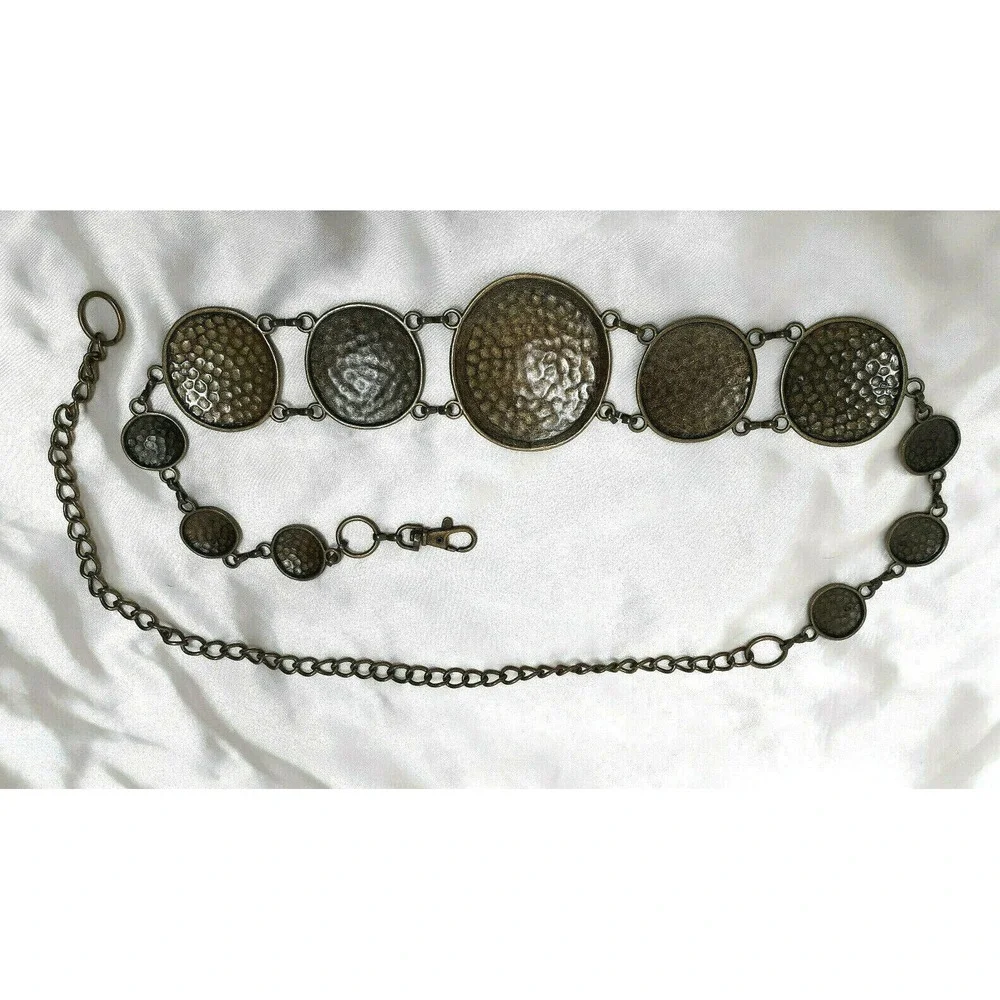 Vintage Rare Handcrafed Hammered Brass Wide Hippy Boho Gypsy Womens Belt